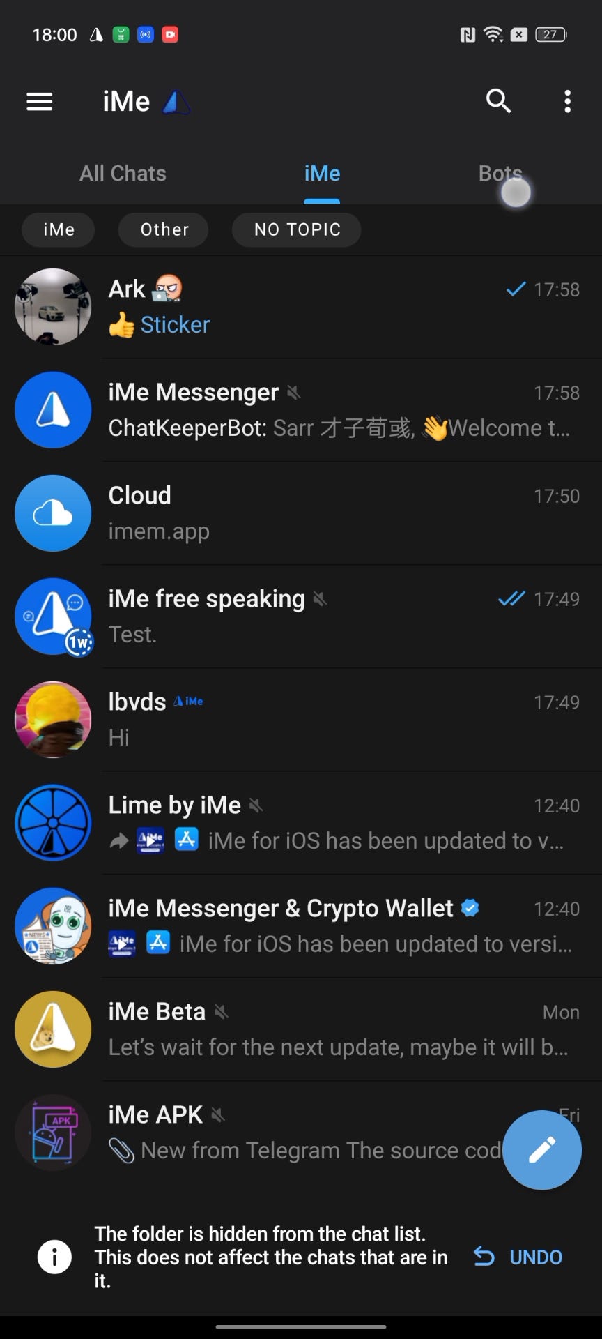 使用 iMe 提高您的工作效率和隐私：在 Telegram 上隐藏主题和文件夹