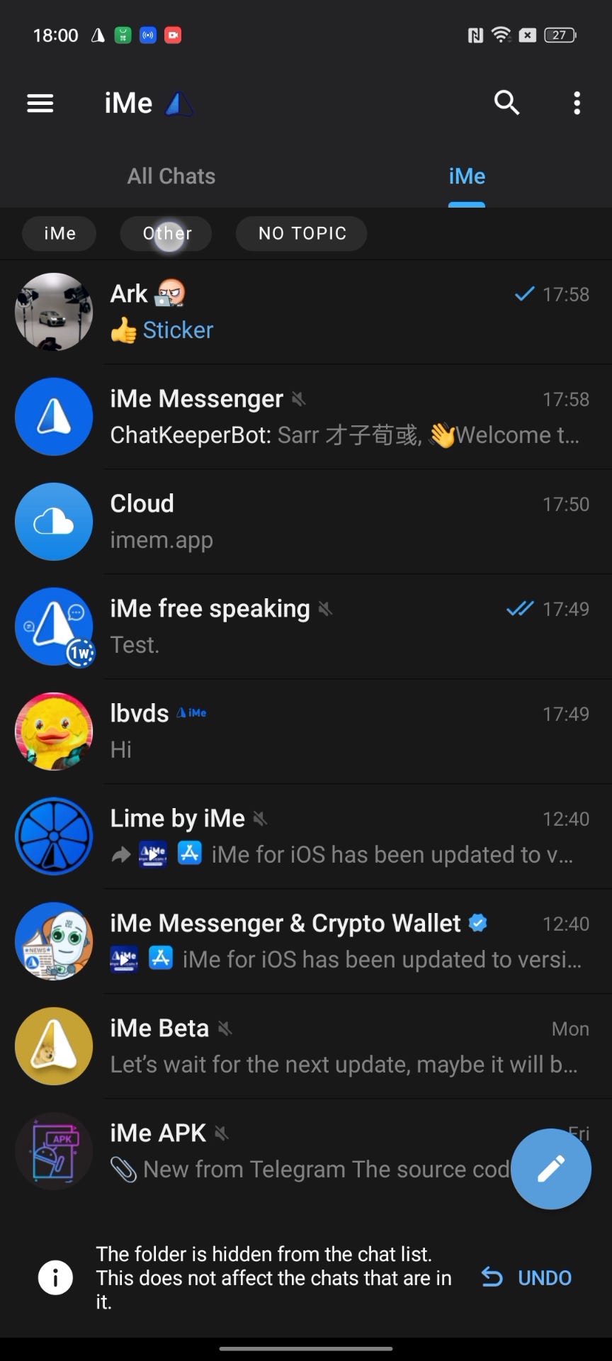 使用 iMe 提高您的工作效率和隐私：在 Telegram 上隐藏主题和文件夹