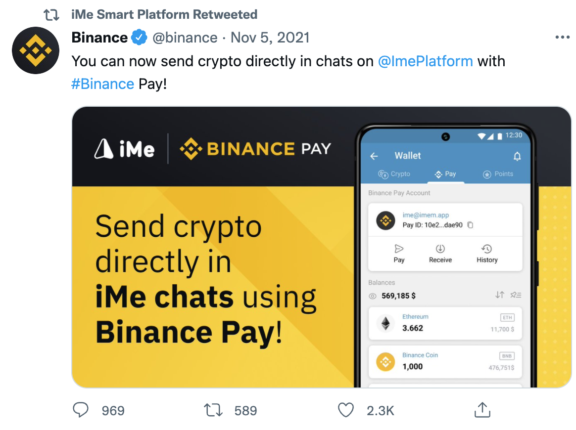 BinancePay 入驻 iMe:聊天和支付能融合到什么程度?